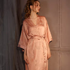 Luxury Jacquard Long Robe Nightgown Women Half Sleeve Kimono Bathrobe Gown Satin Ice Silk Sleepwear Sexy Home Dress Lounge Wear - Matrix-studios.com