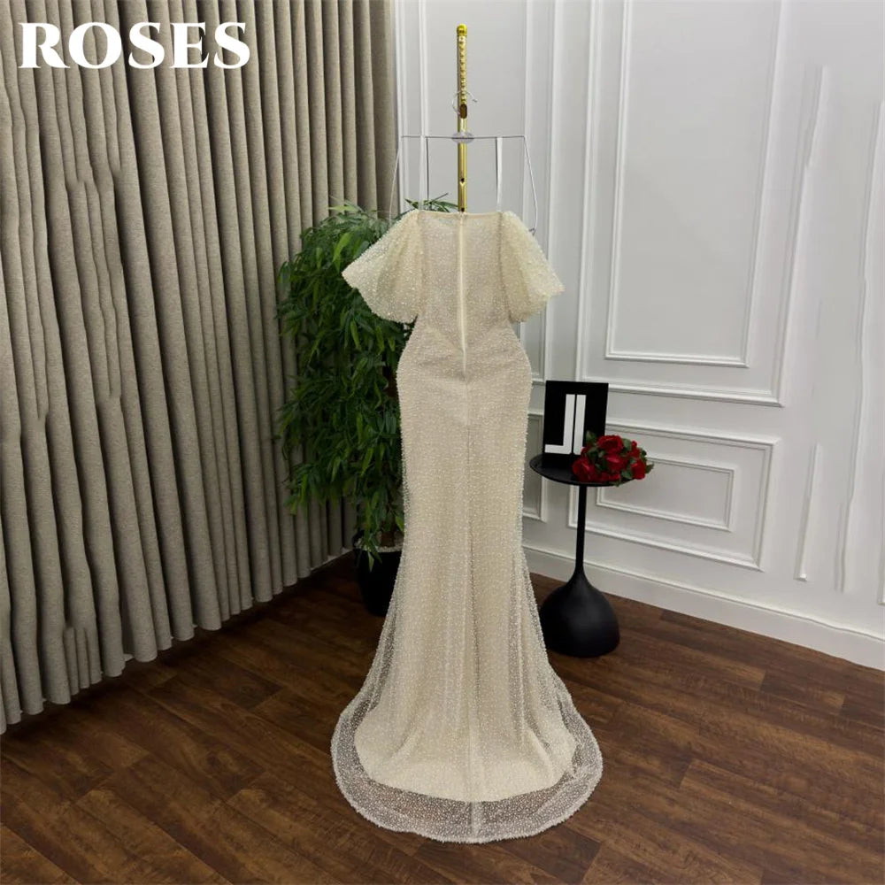 ROSES Pearl Gorgeous Prom Dress Sweetheart Off the Shoulder Hollow Prom Gown with Fishbone Shiny Sequins Formal Gown Customized - Matrix-studios.com
