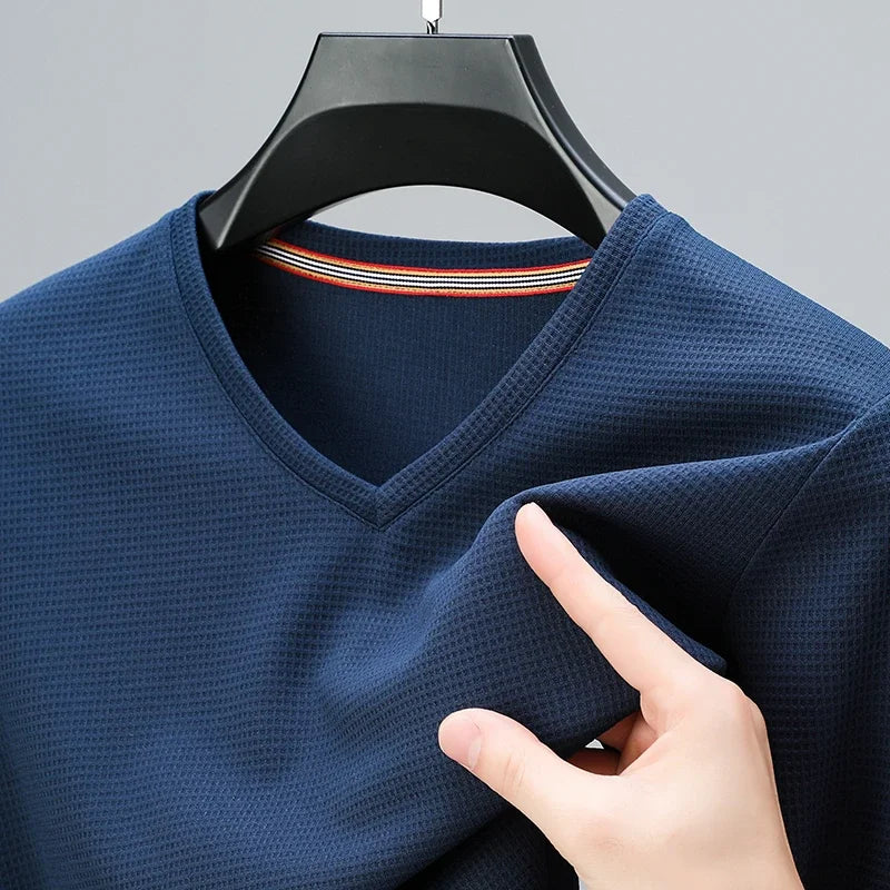 2026 Men's New Waffle V Neck Short Sleeved T-shirt Summer Comfortable Top - Matrix Studios