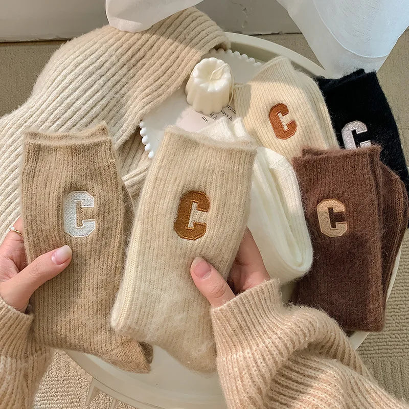 Luxury Women Wool Socks Warm Winter Thick Cashmere Casual Japanese Fashion Solid Color Comfortable Home Sock Long High Quality - Matrix Studios