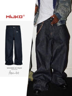 MIJKO Black Blue Mens Baggy Jeans Straight Solid Color Cleanfit Loose Casual Denim Trousers Unisex Cargo Pants ZJ090 - Matrix Studios