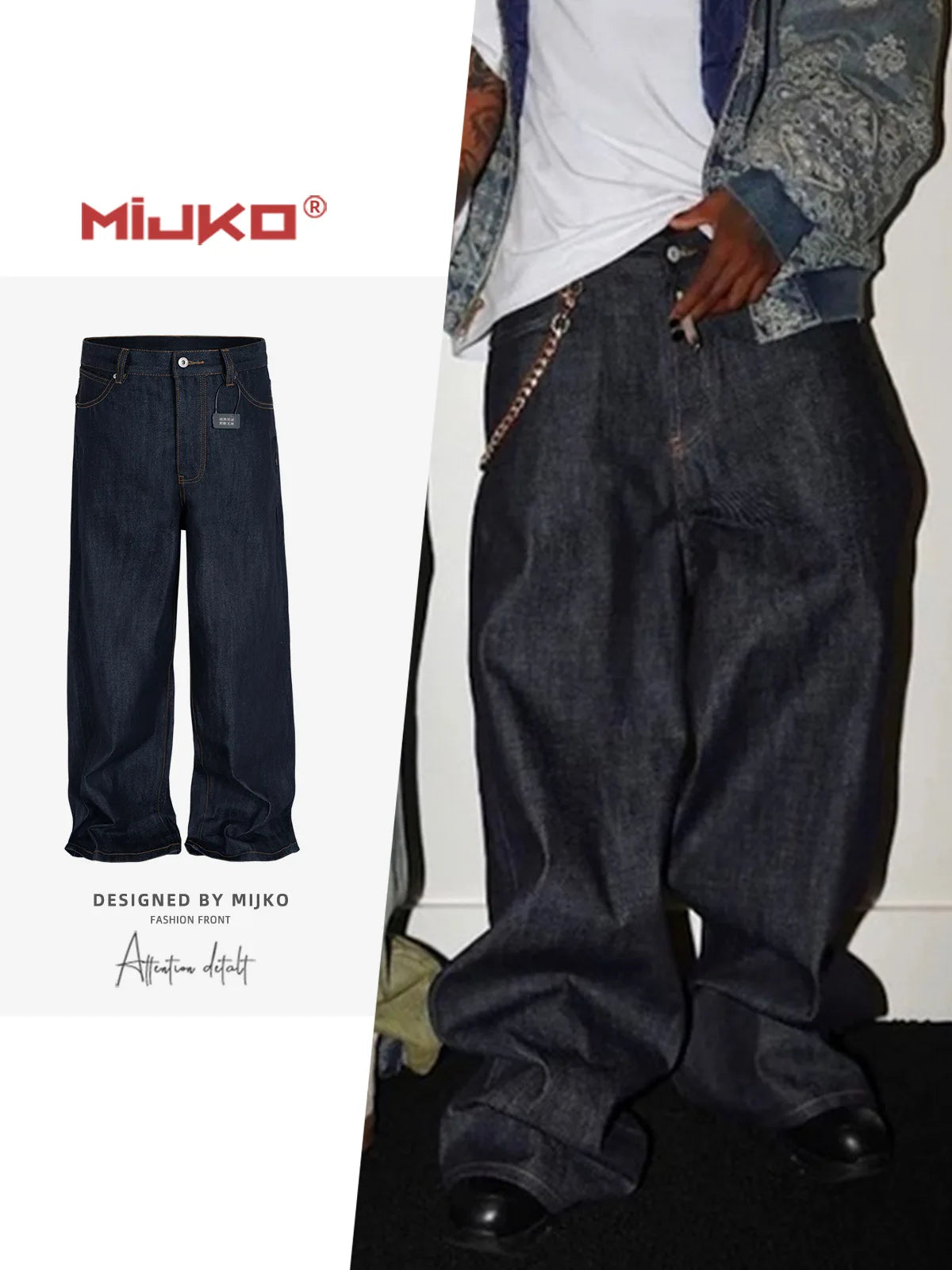 MIJKO Black Blue Mens Baggy Jeans Straight Solid Color Cleanfit Loose Casual Denim Trousers Unisex Cargo Pants ZJ090 - Matrix Studios