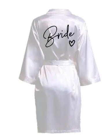 Wedding Party Team Bride Robe With Black Letters Kimono Satin Pajamas Bridesmaid Bathrobe SP003 - Matrix-studios.com