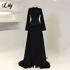 Lily Burgundy Elegant Prom Dresses High-Neck Long Sleeves Mermaid Evening Dresses Satin Muslim Formal Gowns Dubai  Customized - Matrix-studios.com