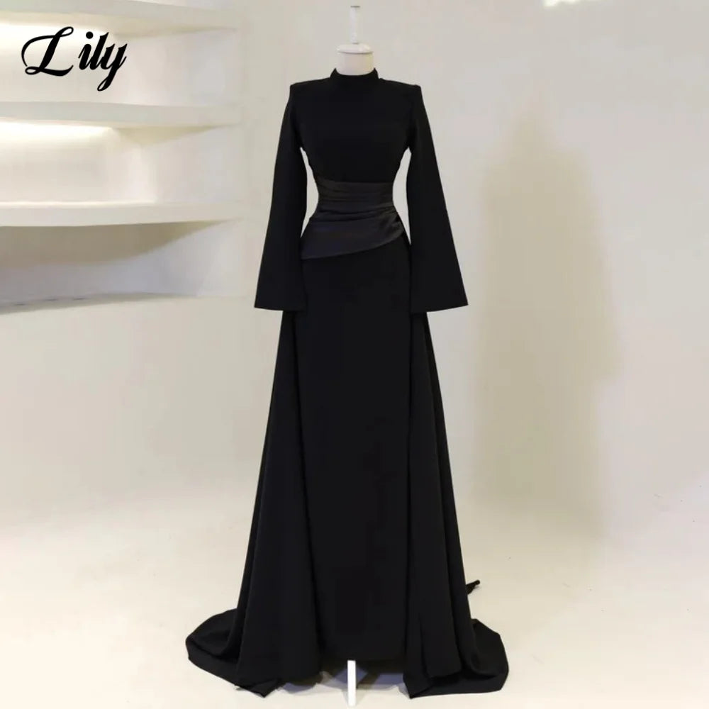 Lily Burgundy Elegant Prom Dresses High-Neck Long Sleeves Mermaid Evening Dresses Satin Muslim Formal Gowns Dubai  Customized - Matrix-studios.com