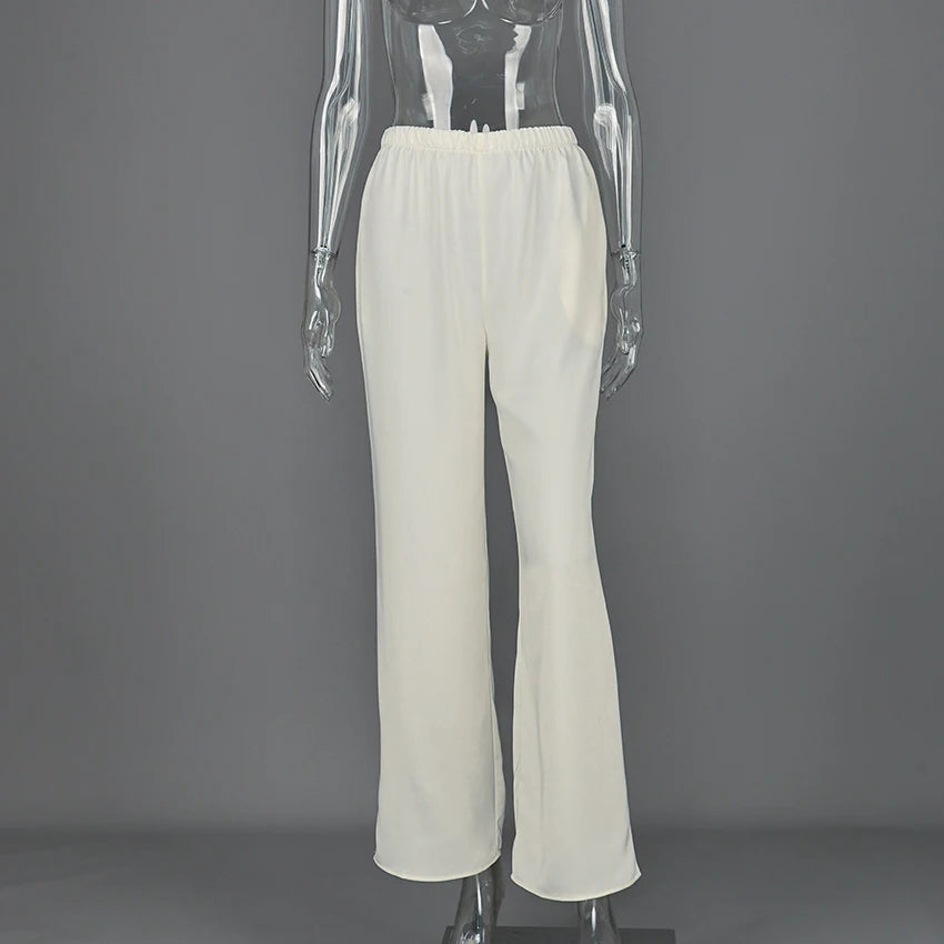 Linad Elegant Brown Satin Wide Leg Pants Women Autumn Fashion Beige High Waist Trousers Street Chic Silk Long Pants Female 2025