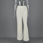 Linad Elegant Brown Satin Wide Leg Pants Women Autumn Fashion Beige High Waist Trousers Street Chic Silk Long Pants Female 2025
