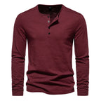 Men Long Sleeved T-shirt Cotton Slim Fit Bottoming Shirt Fitness Tops Tees Button Neck Casual Cozy Tshirt - Matrix Studios