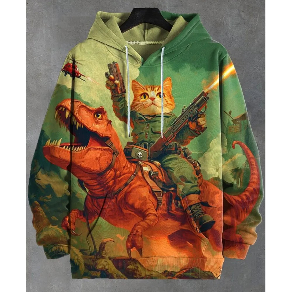 2026 Men's Hoodies Funny Cat Dinosaur UFO Art 3D Printed Cartoon Sweatshirt Men Women Tracksuit Oversized Casual Street Y2k Coat - Matrix Studios