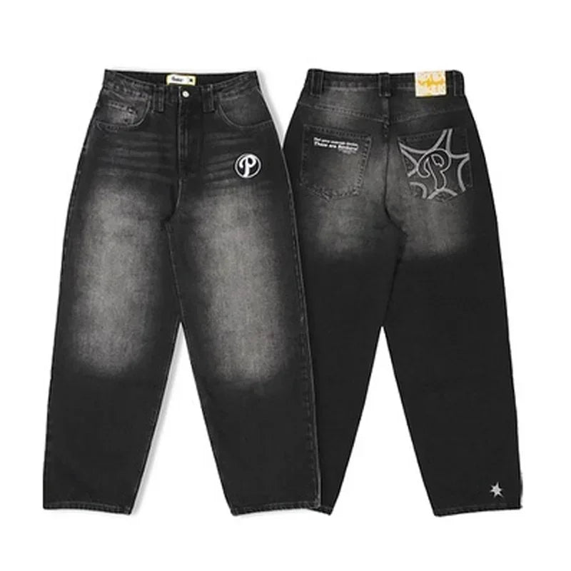 Y2K New Retro Centipede Embroidery Pattern Washed Oversized Wide-Leg Pants Street Gothic Harajuku Floor Pants For Men and Women - Matrix Studios
