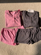 Pink Striped Long Sleeve T-shirt Shorts Set Woman Buttons Slim Tees+Elastic Straight Short Pant Cotton Home Pajama 2 Piece Sets - Matrix-studios.com
