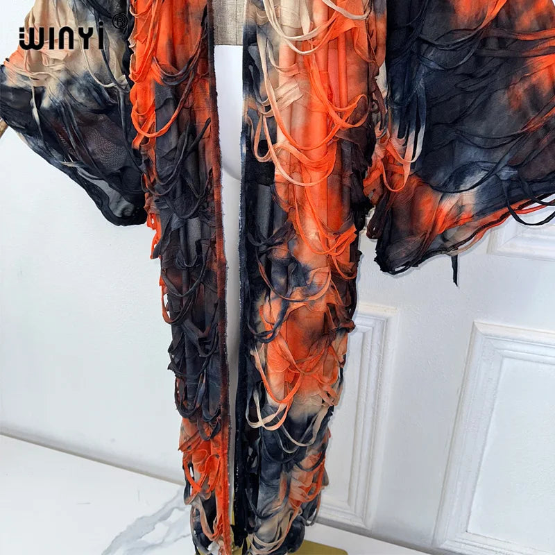 WINYI Summer Kimono Tie-Dyed Cardigan Elegant Bikini Cover-Up Cardigan Swimsuit Beach Outfits for Women Dress Fashion Kaftan - Matrix Studios