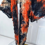 WINYI Summer Kimono Tie-Dyed Cardigan Elegant Bikini Cover-Up Cardigan Swimsuit Beach Outfits for Women Dress Fashion Kaftan - Matrix Studios