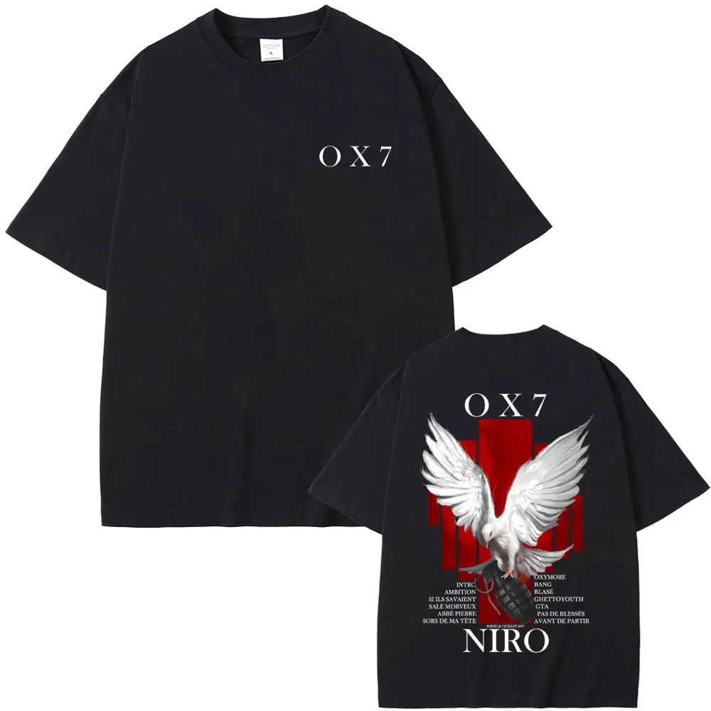 Rapper Niro OX7 Album Graphic T-shirt Men Women Hip Hop Fashion Pop Music T-shirts Male Casual Cotton Vintage T Shirt Streetwear
