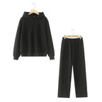 HH Women Solid Casual Sweatshirt Pant Suit Long Sleeve Hooded Fleece Pullover Coat Loose Straight Trousers Office Lady Sets - Matrix-studios.com