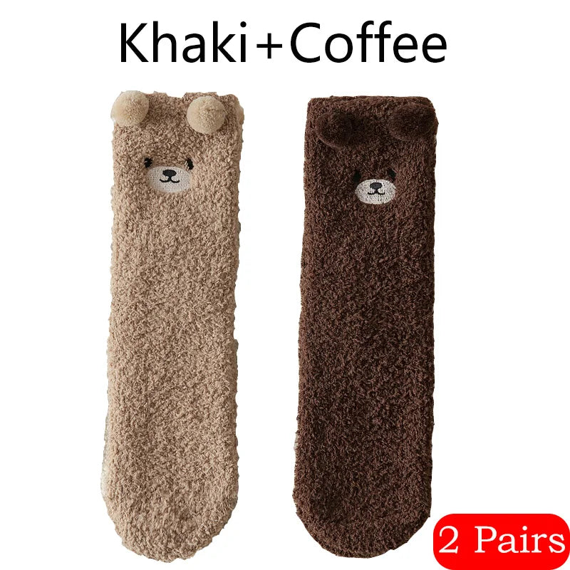 Cute Bear Winter Socks Women's Thickened Plush Warm Comfortable Sleeping Sock Cute Cartoon Lovely Floor Socks Mid Tube Socks - Matrix Studios