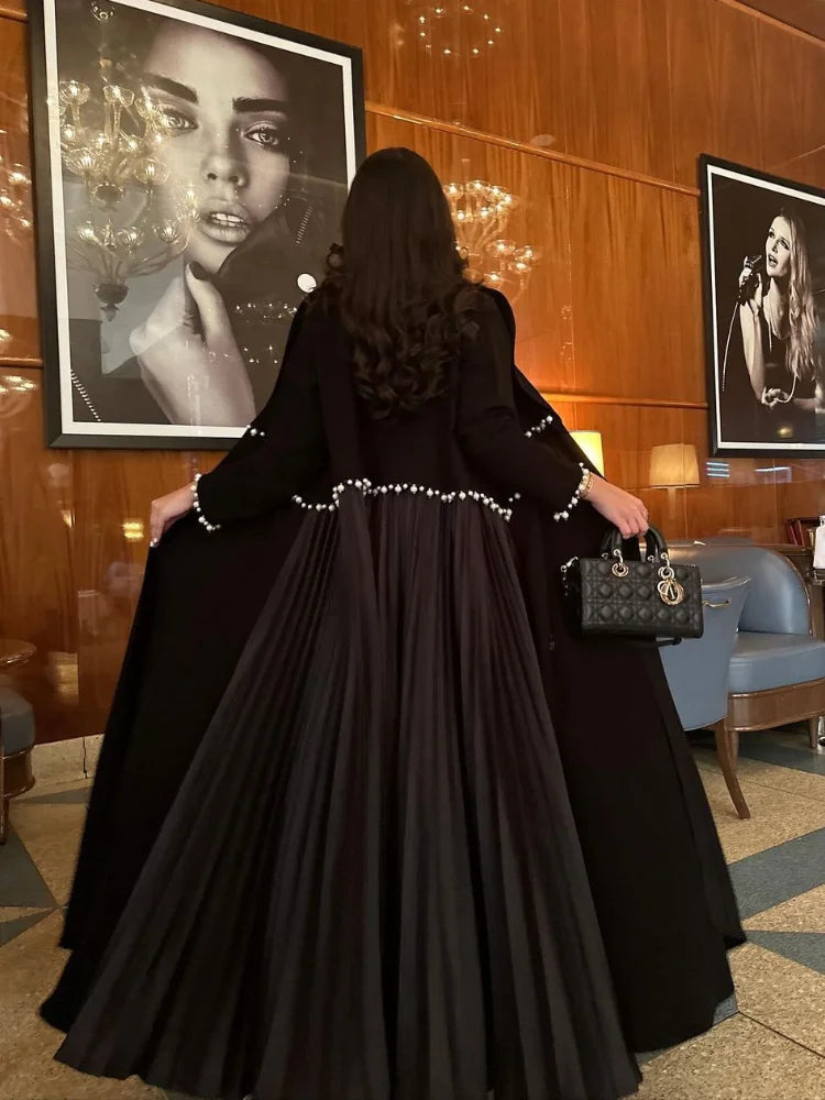Eid Muslim Pearl Abaya for Women Beading Ramadan Cardigan Pleated Long Dress Morocco Kaftan Long Abayas Dubai Robe Jalabiya 2024 - Matrix-studios.com