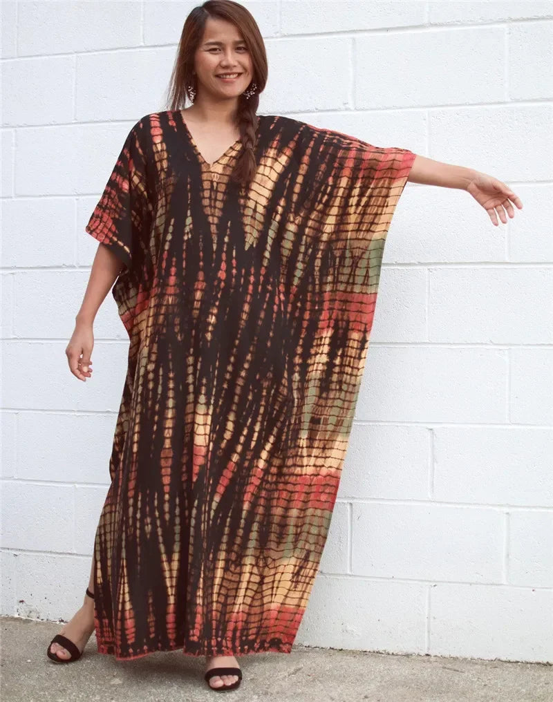2026 Summer Bohemian Striped Print Women Beach Dress Bathing Suit Cover Up Summer Tunic for Woman Beachwear Robe De Plage Kaftan - Matrix Studios
