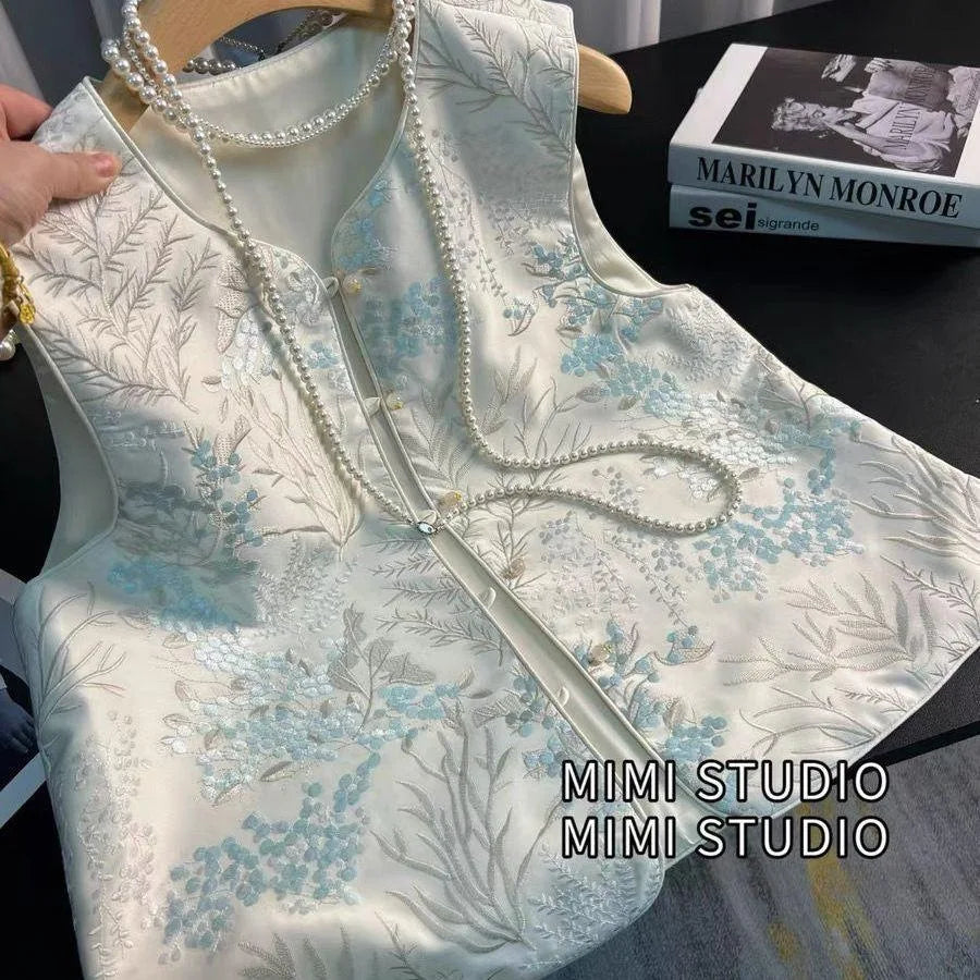 Thin Vest for Women Clothing Ethnic Style Print Vintage Clothes Streetwear Coats Women Jackets Chinese style Casual Summer - Matrix Studios