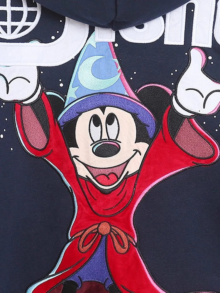 Disney World Castle Letter Magic Mickey Mouse Cartoon Print Embroidery Fleece Sweatshirt Women Hooded Zipper VELOUR Jumper Top - Matrix Studios