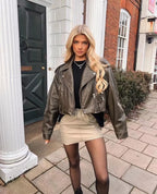 2025New Coal graysty le Women's washed leather jacket with belt, short coat with downgraded zipper and vintage lapel jacket - Matrix Studios