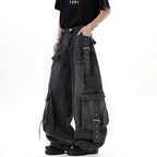 IEFB American Style Men's Jeans Solid Color Multi Pockets Casual Worn-out Trousers Deconstruction Wide Leg Denim Pants 9W4066 - Matrix Studios