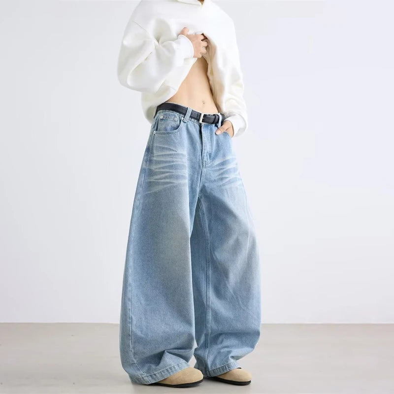 Autumn Men's Letter Printed Straight-Leg Baggy Jeans Hip Hop Fashion Washed Denim Pantalones American Retro Y2K Streetwear Jean - Matrix Studios
