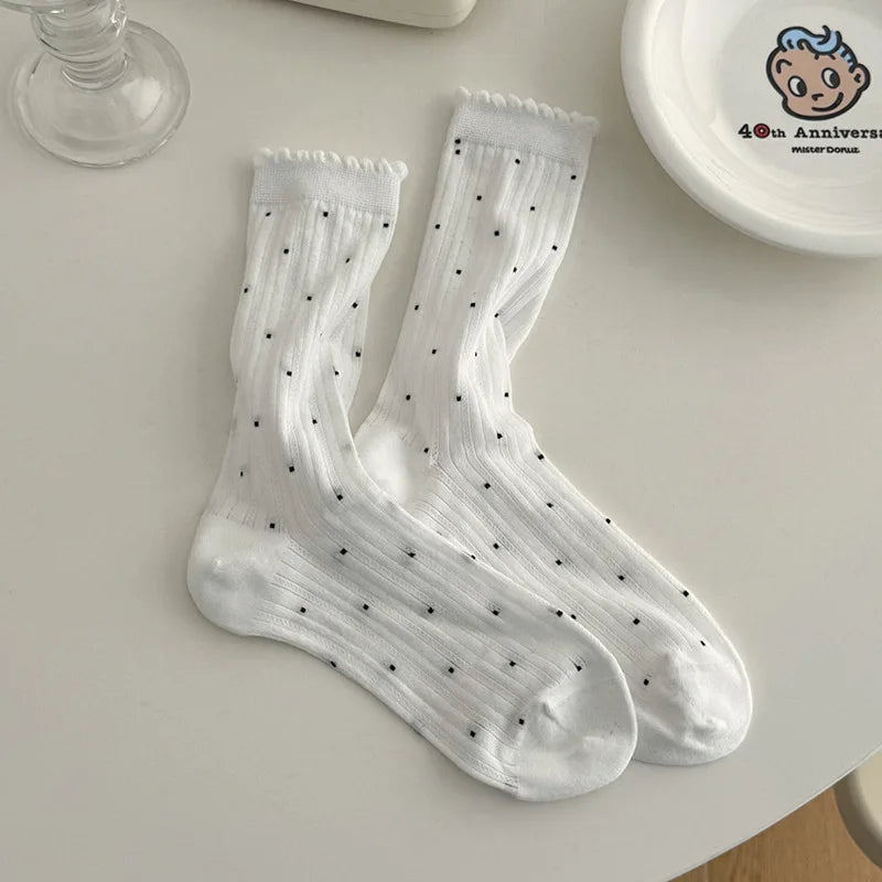 Summer Thin Polka Dot Women Socks Retro Harajuku Cotton Crew Socks Women Girl Fashion Soft Comfortable Japanese Kawaii Cute Sox - Matrix Studios