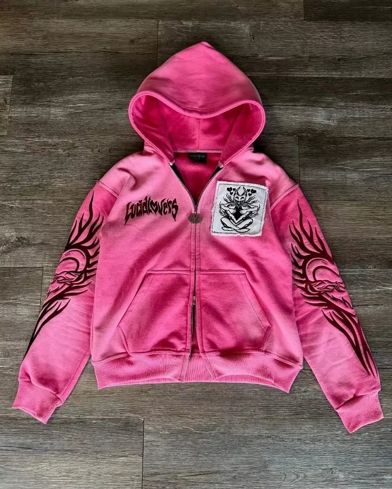 Autumn And Winter New Fashion Letter Embroidery Patch Zipper Sweater Women Y2K Harajuku Retro Gothic Casual Joker Sports Sweater - Matrix Studios