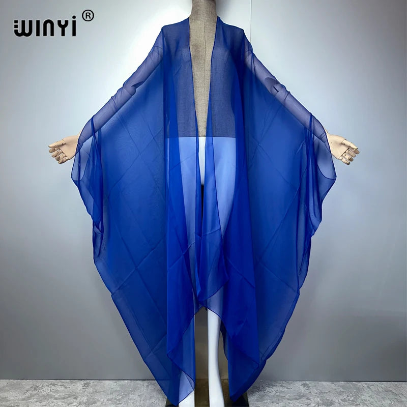WINYI Beach Sexy Cover Ups for Swimwear Women Kimono Swimsuit Cape Summer Dress 2023 Beachwear Monochrome Perspective Yarn Dress - Matrix Studios