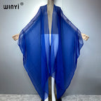 WINYI Beach Sexy Cover Ups for Swimwear Women Kimono Swimsuit Cape Summer Dress 2023 Beachwear Monochrome Perspective Yarn Dress - Matrix Studios