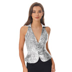 Womens Sequin Vest Lapel Sparkly Cosutme Sleeveless Vests Nightclub Jazz Dance Party Dressy Tops Rave Music Festival Waistcoat - Matrix Studios
