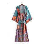 Boho Queens Women Star Floral Print Bat Sleeve Beach Bohemian Kimono Dresses Robe Ladies V Neck Summer Bikini Cover-up - Matrix Studios