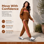 Women's 2 Piece Outfits Rainbow Stripe Sweatsuit Set Long Sleeve Crewneck Sweatshirt Pullover Top & Jogger Pants with Pockets Soft Casual Loungewear Tracksuit Oversized Relaxed Fit Matching Set for Fall Winter Streetwear