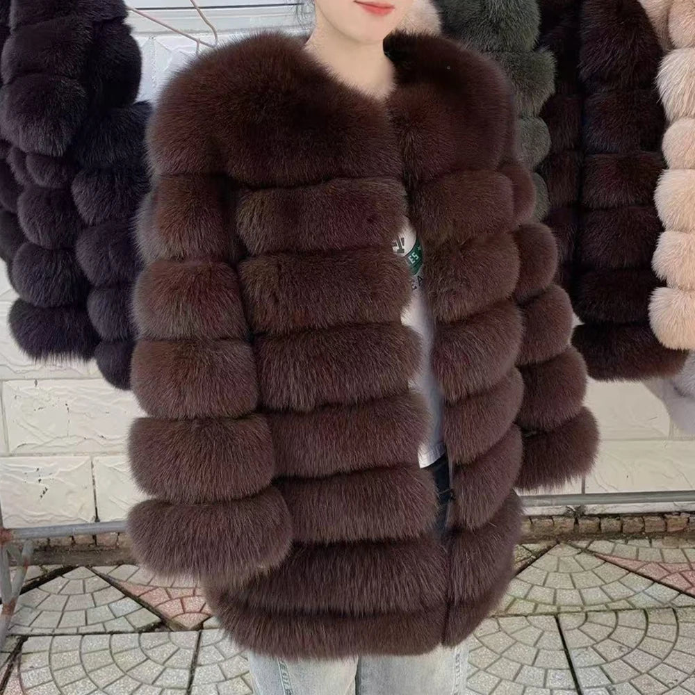 QUEENTINA Fox Fur 80cm Coat Real Winter Women'S New Fashion Furry 2025 Leather And Skin White Natural New In Coats & Jackets - Matrix Studios