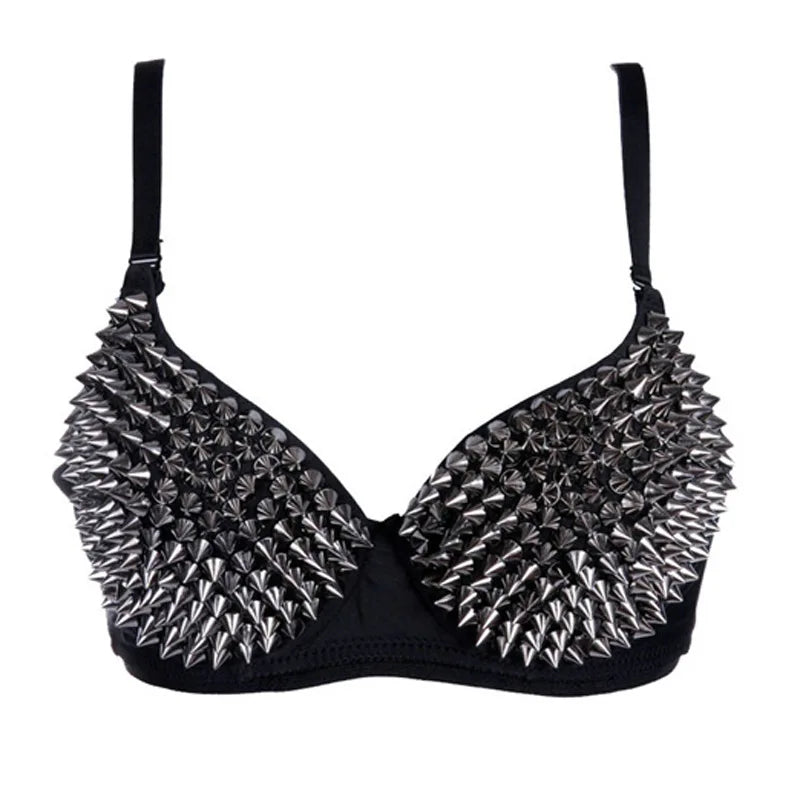 Silver Rivets Punk Rave Bralette Lingerie Gothic Bra Top Sexy Push Up Brassiere Nightclub Party Bar Fashion Hot Bras For Women - Matrix Studios