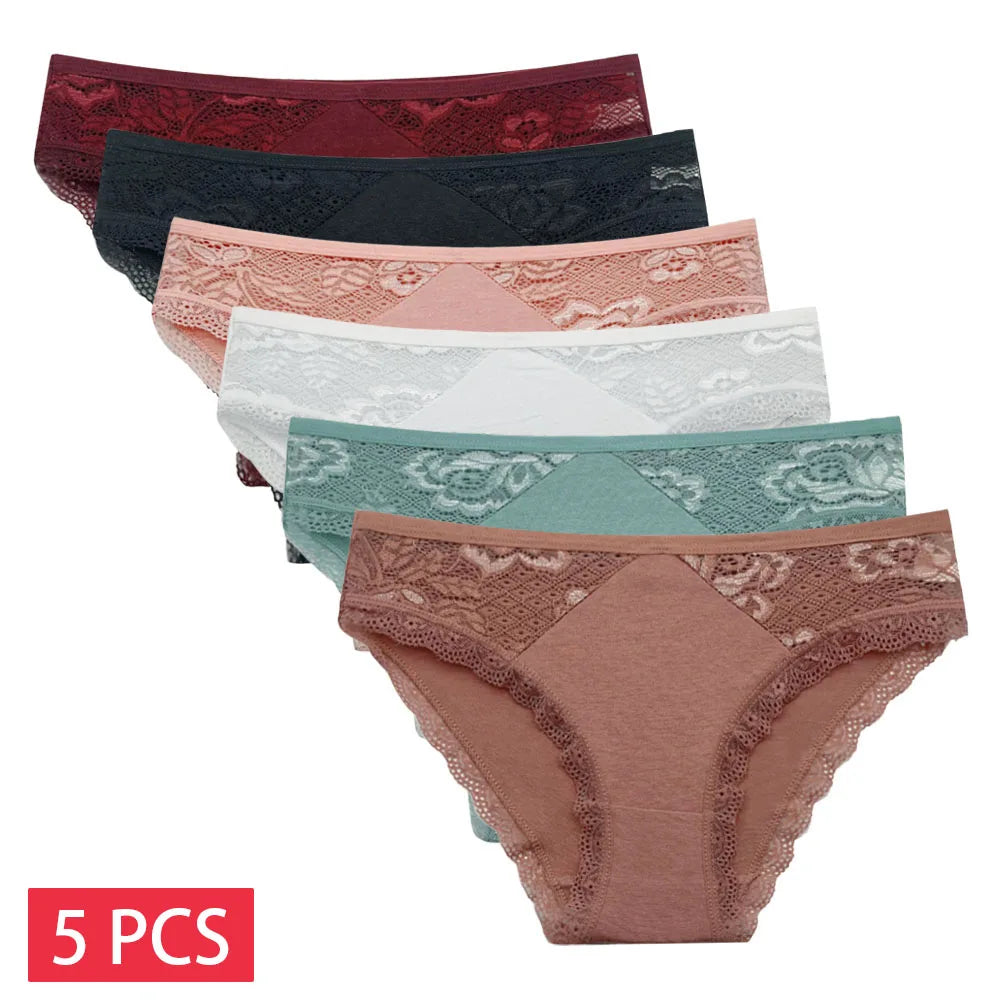 5 PCS/SET New Arrival Low Rise Ladies Sexy Lace Panty Underpants Panties For Women Lingerie Cotton Briefs - Matrix Studios