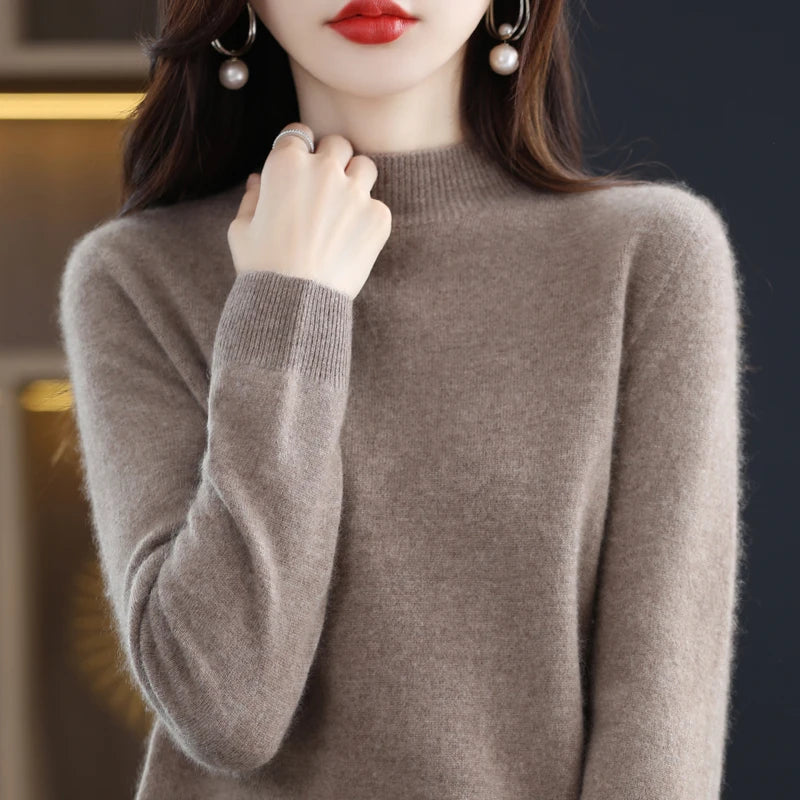 100% merino wool cashmere sweater women's sweater semi-high-necked long-sleeved pullover new warm pullover in autumn and winter. - Matrix Studios