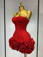 Women Sexy Strapless Backless Flower Embellished Mini Bandage Dress Bodycon Celebrity Party Cocktail Evening Party Club Dresses - Matrix-studios.com