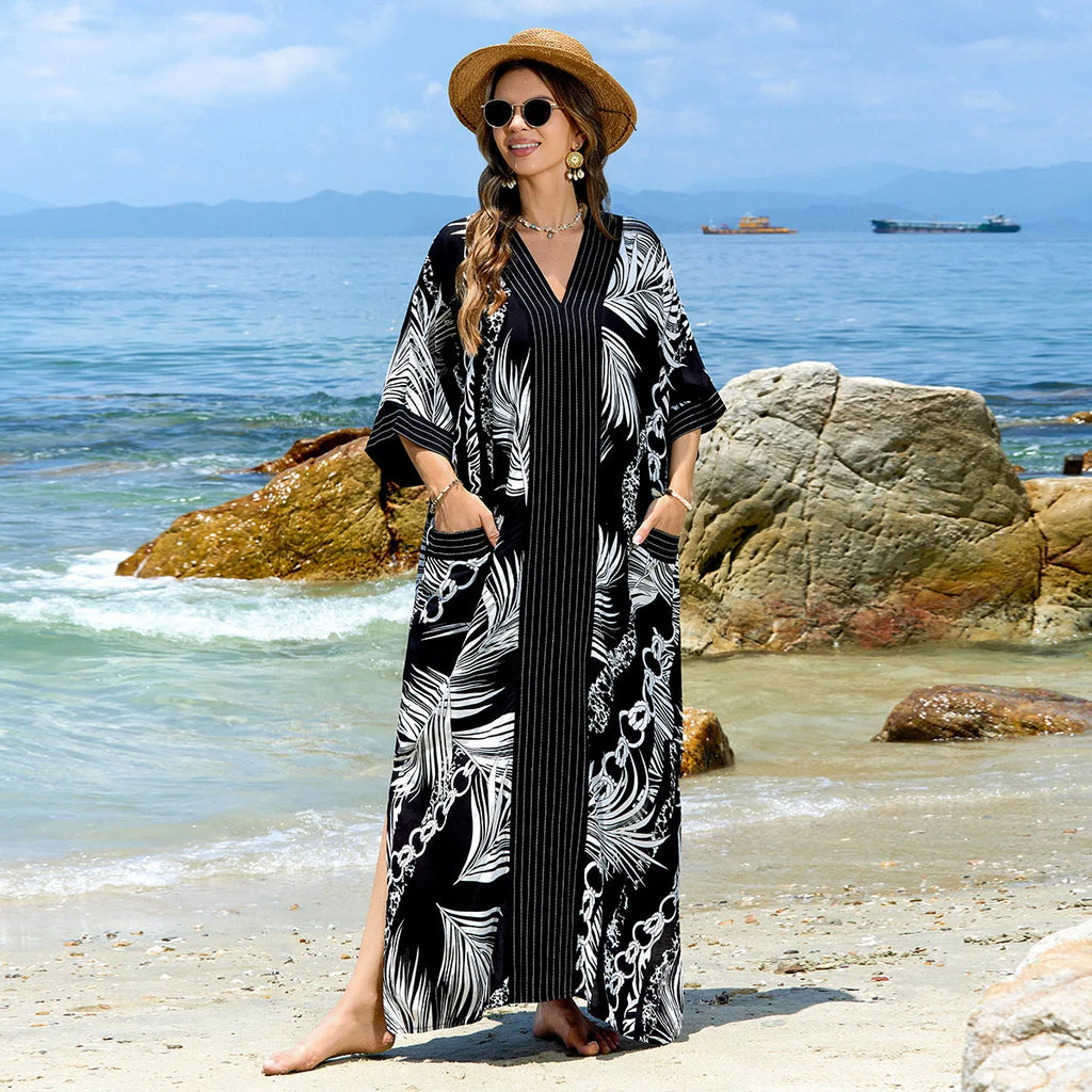 Women Swimsuit Crochet Beach Cover Up Dress Sleeve Kaftan Beach Tunic Long Pareos Bikinis Cover Ups Summer Robe Plage Beachwear - Matrix Studios