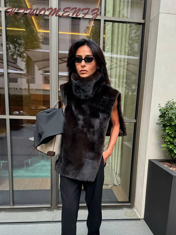 Faux Fur Sleeveless Women Waistcoat Furry High Collar Loose Lady Tank 2025 Autumn Winter All Match Solid Soft Warm Female Vest - Matrix Studios