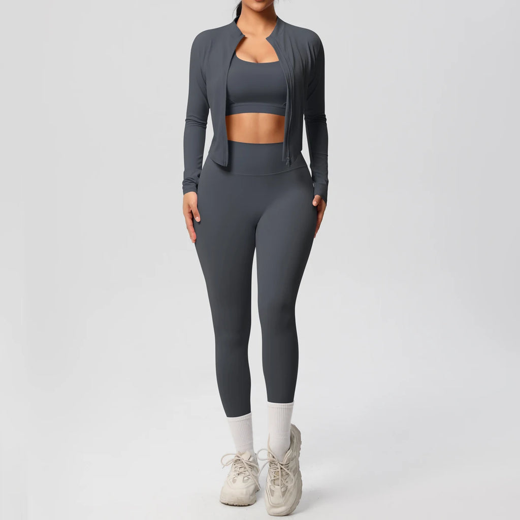 3pcs Sportswear Yoga Set Gym Sports Bra Zipper Jacket Leggings Clothes Sportswear Yoga Suits For Women Fitness Set Tracksuit - Matrix-studios.com