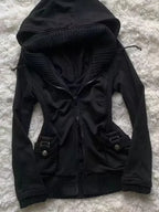 Black Fashion New Trend Women Casual Hoodie Retro Gothic Sweatshirts Hip Hop Punk Style Multifunctional High Street Cardigan