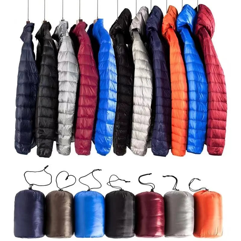 0-10℃ Men's Winter Jacket Ultra Light Duck Down Jackets Portable Hooded Puffer Feather Thin Parkas Windproof Outerwear Coat 5XL - Matrix Studios