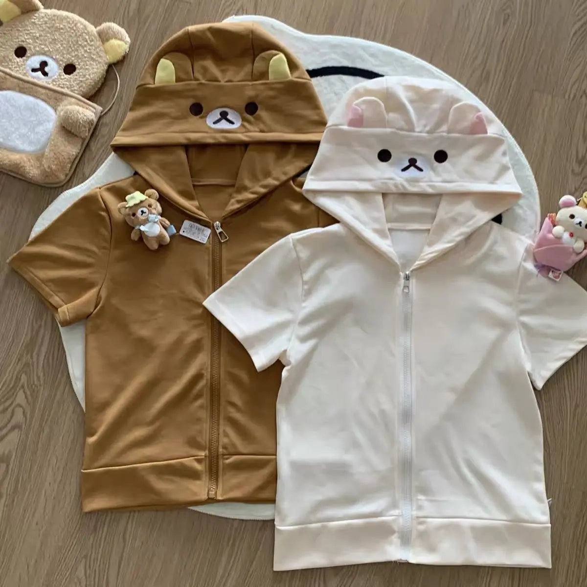 Spring Summer New Cute Bear Ears Zip Up Hoodie Japanese Sweet Girl Casual Loose Sweatshirt Women Cardigan Anime Hoodie Y2k Top - Matrix Studios