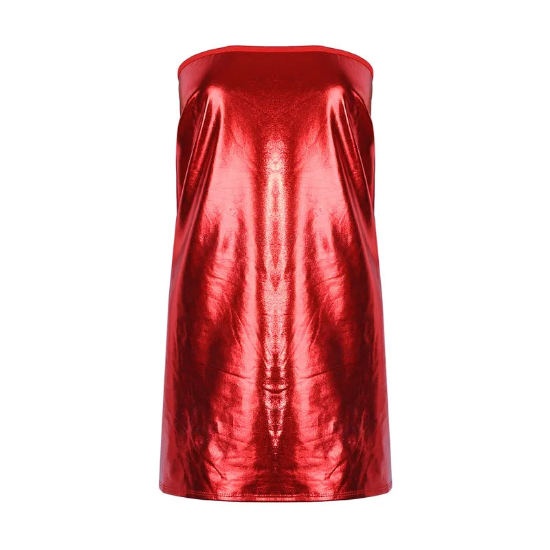 Sexy Dresses Women PU Solid Color Dress Clubwear Imitation Leather Chest Wrap Dress Slieeveless Short Skirt For Ladies - Matrix-studios.com