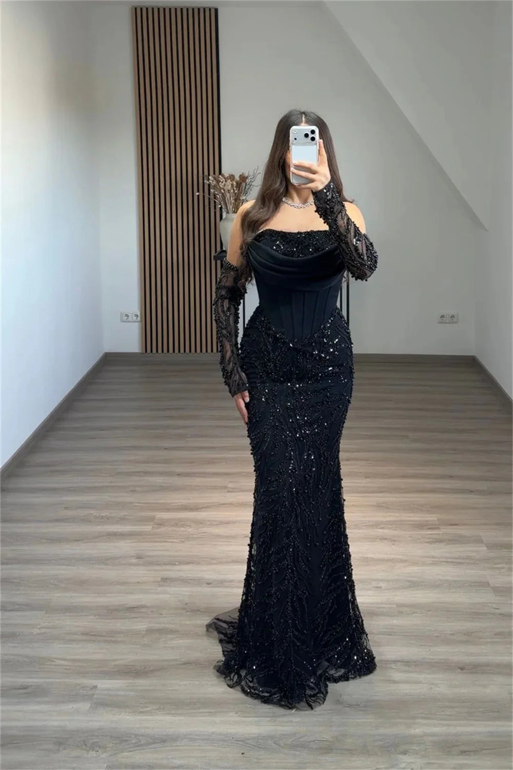 Contessa Custom Black Shiny Sequin Beaded robe de soirée femme Strapless Backless Corset Prom Dress Mermaid Formal event dress - Matrix-studios.com