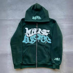 Zipper hooded sweatshirt with retro American letters suitable for men and women wearing Y2K jacket autumn/winter cardigan - Matrix Studios