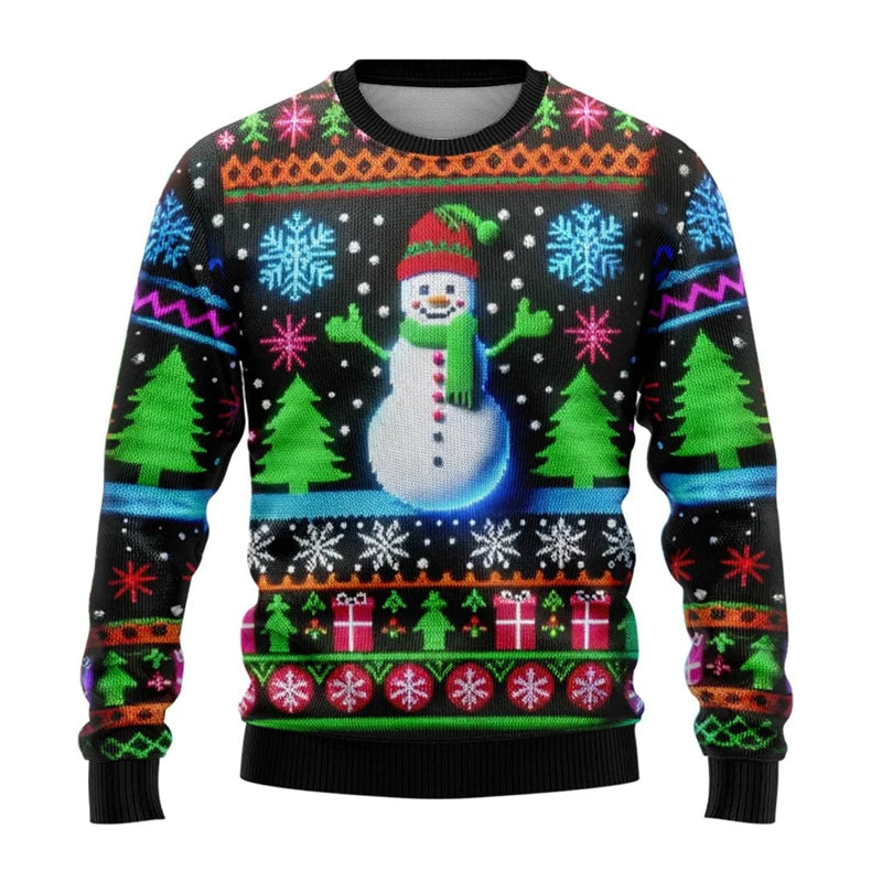 Neon Snowman Graphic Sweatshirts 2025 Merry Christmas 3D Printed Ugly Sweater For Women Clothing Snowflake Gifts Boy Tracksuit - Matrix Studios