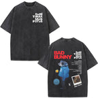Rapper Bad Bunny Album Cover Print T-shirt Debi Tirar Mas Fotos DTMF Washed Vintage T Shirt Men Women Hip Hop Oversized T-shirts